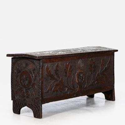 17thC English Carved Oak Coffer Chest