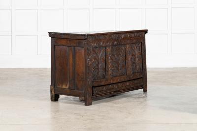 17thC English Carved Oak Mule Chest