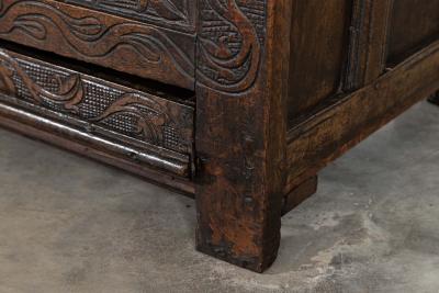 17thC English Carved Oak Mule Chest