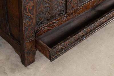 17thC English Carved Oak Mule Chest