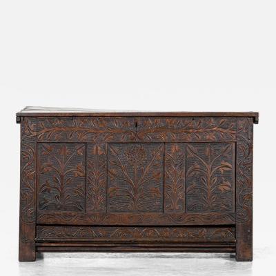 17thC English Carved Oak Mule Chest