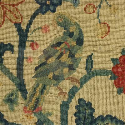 17thC Gros Point Embroidery Vase of Flowers with a Bird