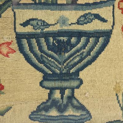 17thC Gros Point Embroidery Vase of Flowers with a Bird