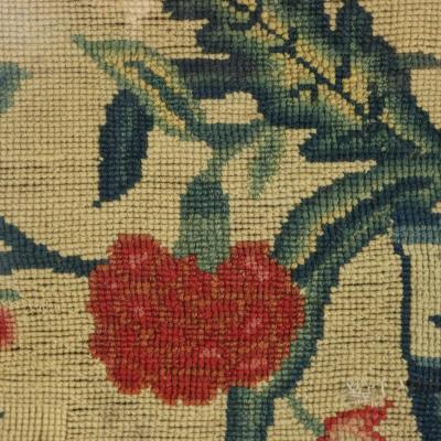 17thC Gros Point Embroidery Vase of Flowers with a Bird