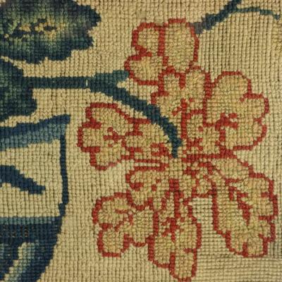 17thC Gros Point Embroidery Vase of Flowers with a Bird