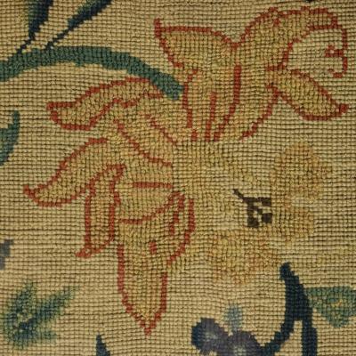 17thC Gros Point Embroidery Vase of Flowers with a Bird