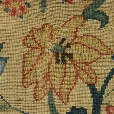 17thC Gros Point Embroidery Vase of Flowers with a Bird