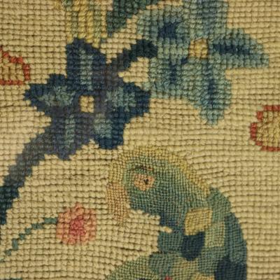 17thC Gros Point Embroidery Vase of Flowers with a Bird