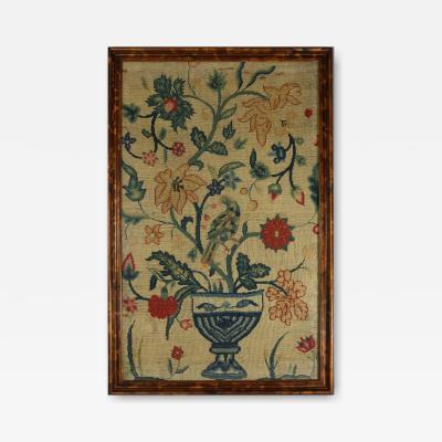 17thC Gros Point Embroidery Vase of Flowers with a Bird