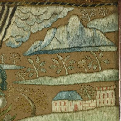 17thC Miniature Silkwork Embroidery Reversable Picture