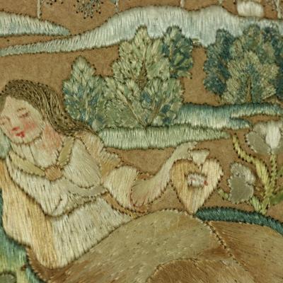 17thC Miniature Silkwork Embroidery Reversable Picture