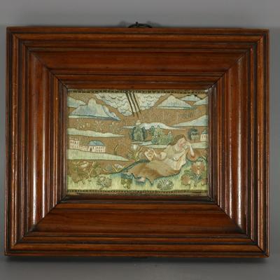 17thC Miniature Silkwork Embroidery Reversable Picture