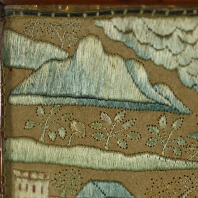 17thC Miniature Silkwork Embroidery Reversable Picture
