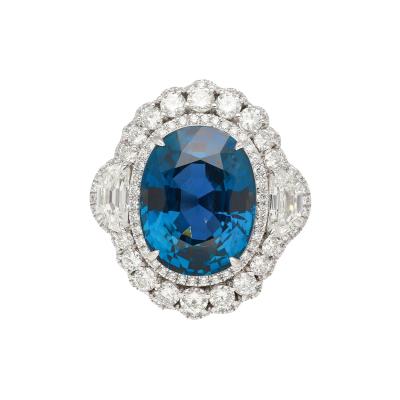 18 16 Carat No Heat Mogok Burma Oval Cut Blue Sapphire and Diamond Ring