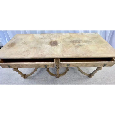 18 19 Century Gustavian Writing Table Desk or Center Table Bleached Inlaid