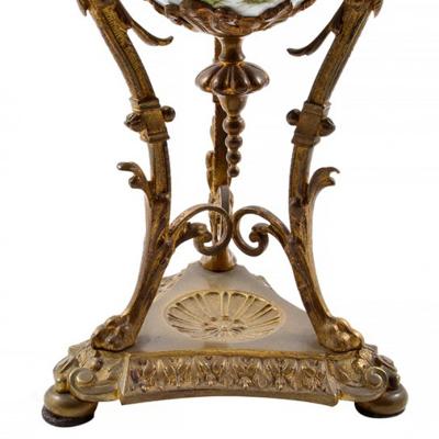 18 19th C French Oil Lamp with Rams Head Porcelain Louis XIV