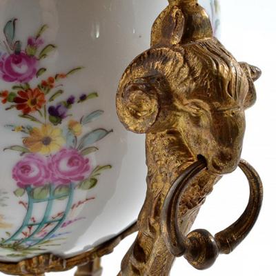 18 19th C French Oil Lamp with Rams Head Porcelain Louis XIV