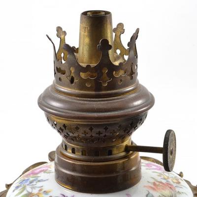 18 19th C French Oil Lamp with Rams Head Porcelain Louis XIV