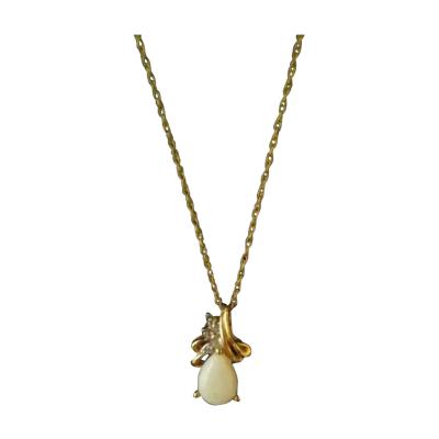 18 Gold 14k Necklace with Opal with Diamonds Pendant