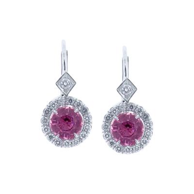 18 KARAT WHITE GOLD PINK SAPPHIRE AND DIAMOND EARRING