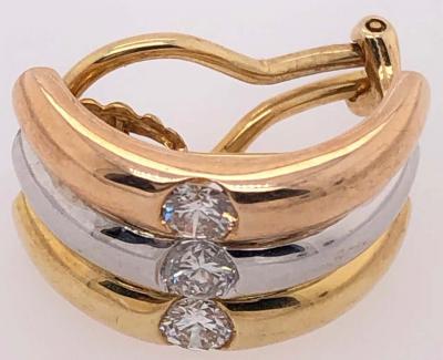 18 Karat Tri Tone French Back Earrings with Round Diamonds 1 50 TDW