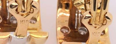 18 Karat Tri Tone French Back Earrings with Round Diamonds 1 50 TDW