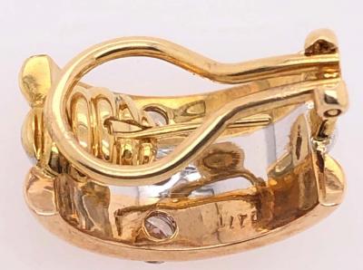 18 Karat Tri Tone French Back Earrings with Round Diamonds 1 50 TDW