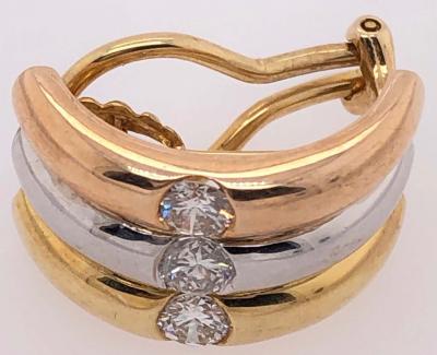 18 Karat Tri Tone French Back Earrings with Round Diamonds 1 50 TDW