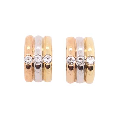 18 Karat Tri Tone French Back Earrings with Round Diamonds 1 50 TDW