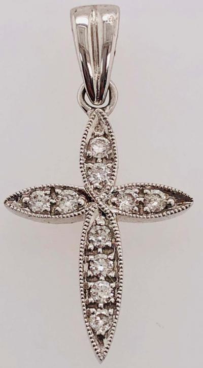 18 Karat White Gold Cross Diamond Pendant 0 18 Total Diamond Weight