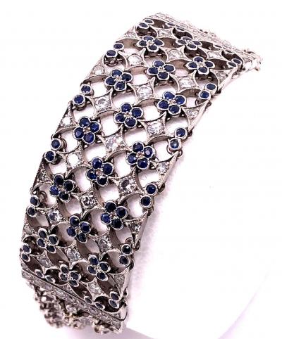 18 Karat White Gold Mesh Sapphire and Diamond Lace Bracelet