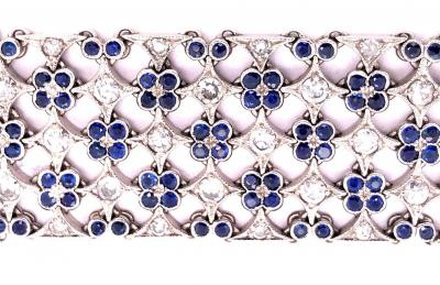 18 Karat White Gold Mesh Sapphire and Diamond Lace Bracelet