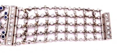 18 Karat White Gold Mesh Sapphire and Diamond Lace Bracelet