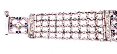 18 Karat White Gold Mesh Sapphire and Diamond Lace Bracelet