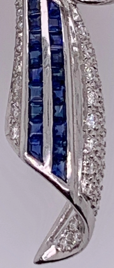 18 Karat White Gold Sapphire and Diamond Bow Pin 1 10 TDW