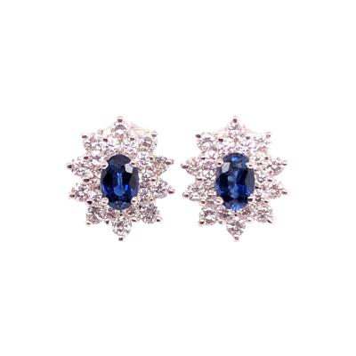 18 Karat White Gold Sapphire and Diamond Cluster Earrings