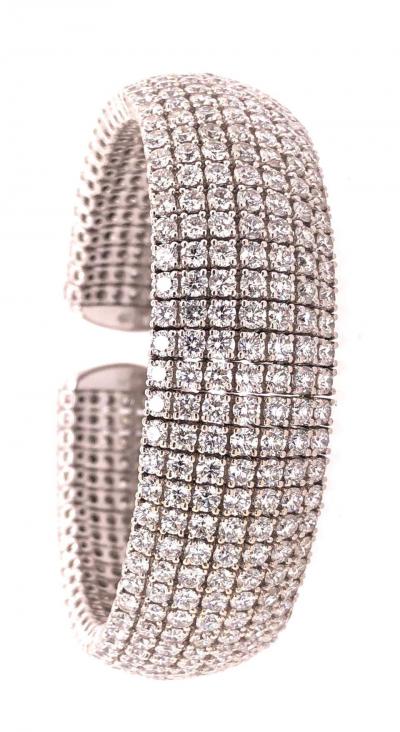 18 Karat White Gold and Diamond Cuff Bracelet Weighing Approx 32 89 Carat