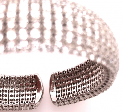 18 Karat White Gold and Diamond Cuff Bracelet Weighing Approx 32 89 Carat
