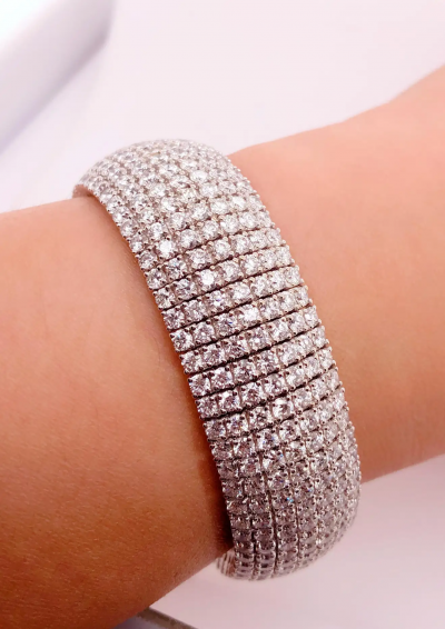 18 Karat White Gold and Diamond Cuff Bracelet Weighing Approx 32 89 Carat