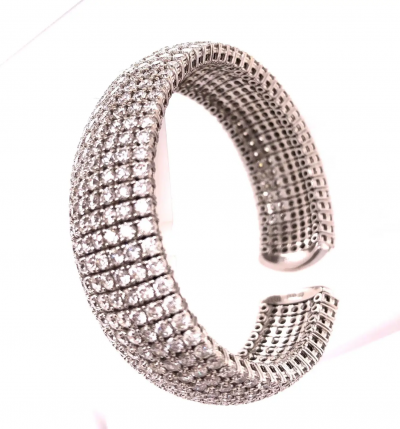 18 Karat White Gold and Diamond Cuff Bracelet Weighing Approx 32 89 Carat