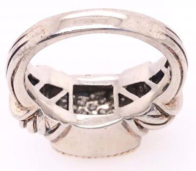 18 Karat Yellow Gold and Sterling Silver with Diamond Cluster Center Ring