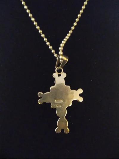18 Navajo Sterling Silver Studded Necklace with Salmon Coral Cross