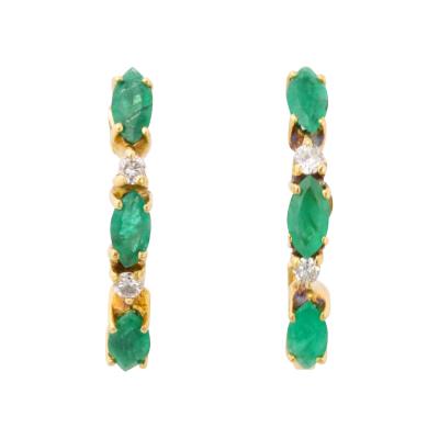 18 k Gold Diamond and Emerald Earrings