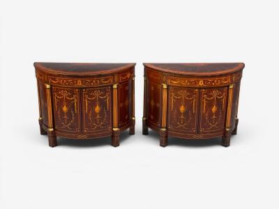 1830s English Neoclassical Demi Lune Cabinets Bronze Satinwood Inlay