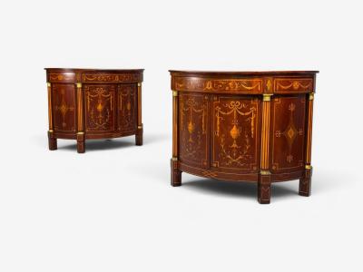 1830s English Neoclassical Demi Lune Cabinets Bronze Satinwood Inlay