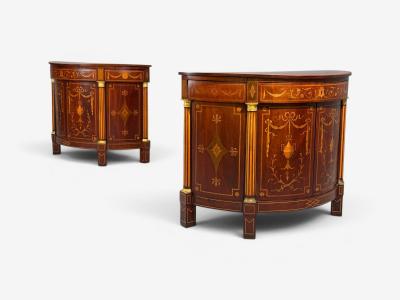 1830s English Neoclassical Demi Lune Cabinets Bronze Satinwood Inlay