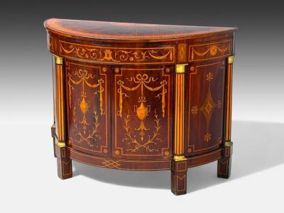 1830s English Neoclassical Demi Lune Cabinets Bronze Satinwood Inlay