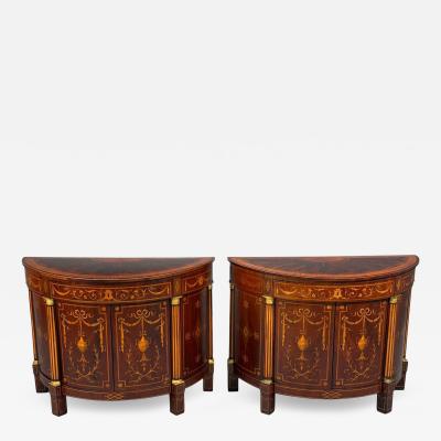 1830s English Neoclassical Demi Lune Cabinets Bronze Satinwood Inlay