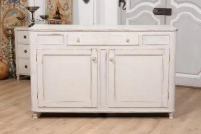 1830s Swedish Grey Painted Sideboard with Single Drawer over Two Doors