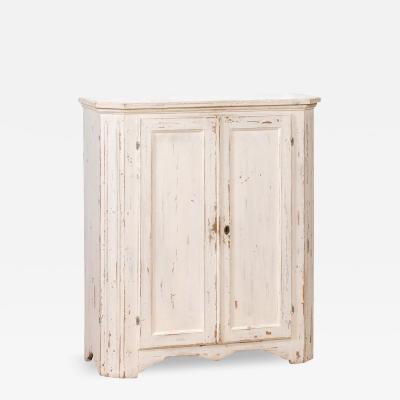 1830s Swedish Off White Painted Wood Narrow Sideboard with Distressed Finish